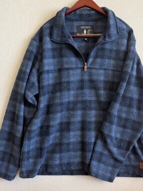 John Wayne Stock and Supply Quarter Zip 1/4 Fleece Pullover Size XL Blue Plaid